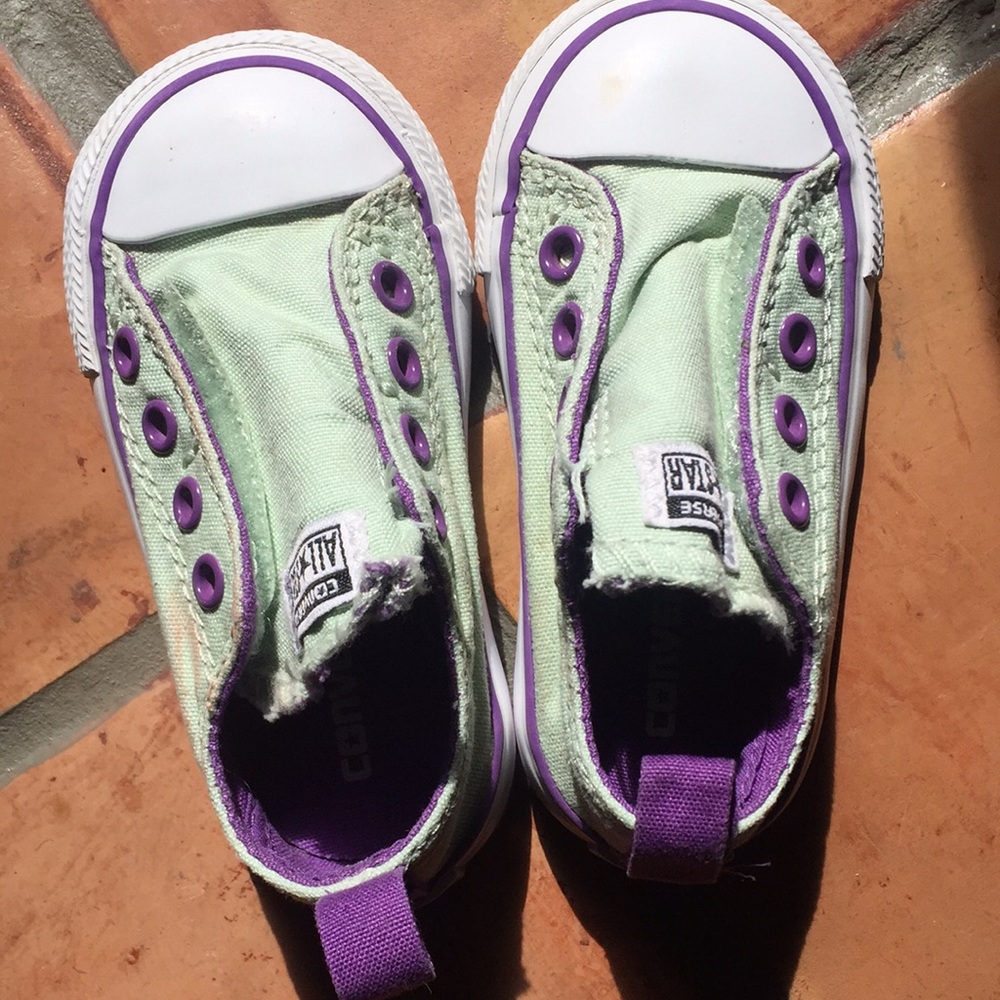 Purple and teal converse